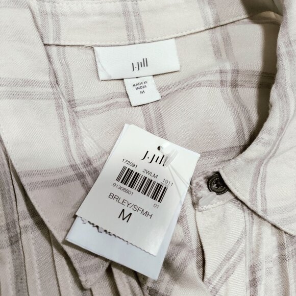 J. Jill Plaid Classic Button Front Long Sleeve Viscose Tunic Shirt Medium NWT - Picture 4 of 11